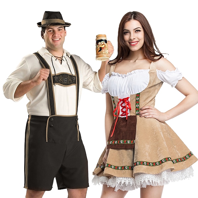  Oktoberfestbier Internationales Bierfest Kostüm Dirndl Lederhosen Bayerisches Paar Oktoberfest-Paar Deutsch München Wiesn Herren Damen Stoff im traditionellen Stil oben Kleid Unterhose