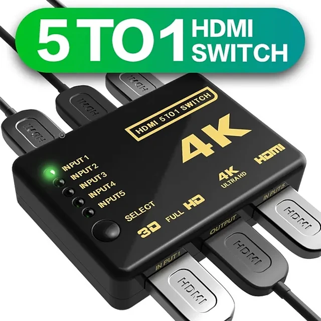 (5-In/1-Out) HDMI Switcher Supports 4K Ultra HD Resolution Auto ...