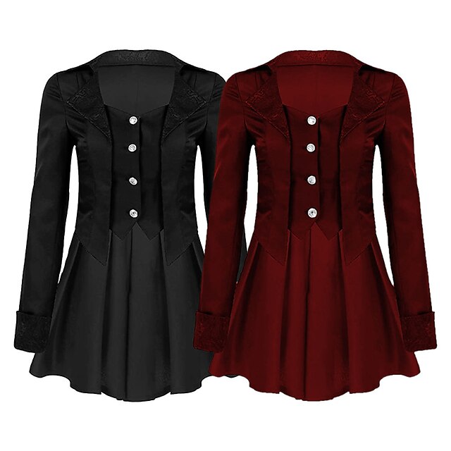 Retro Vintage Punk And Gothic Medieval Tailcoat Trench Coat Witch Cosplay Womens Halloween 1620