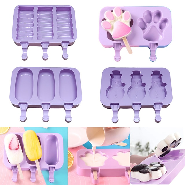  Silicone Ice Cream Mold Popsicle Siamese Molds with 50pcs Lid DIY Homemade Ice Lolly Mold Cartoon Cute Image Handmade Kitchen Tools