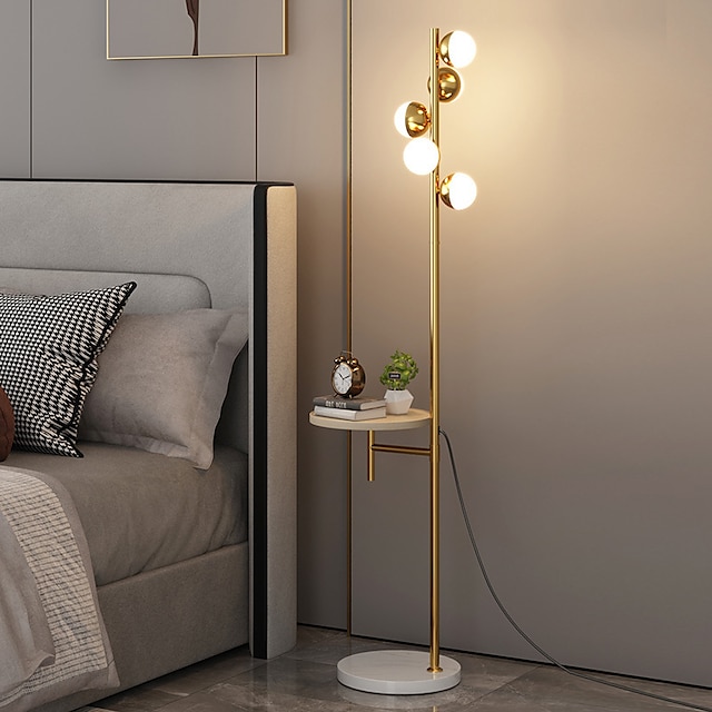  Floor Lamp with Marble Shelf Floor Lamp Luxury Bedroom Bedside Lamp Vertical Living Room Study Marble Metal Gold Modern Reading Light 110-240V