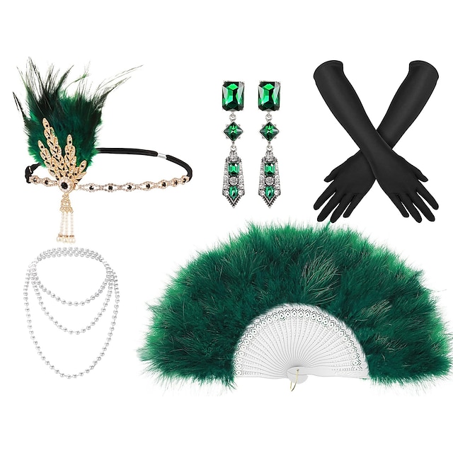  Retro Vintage Roaring 20s 1920s Flapper Headband Accesories Set The Great Gatsby Women's Feather Carnival Performance Wedding Party