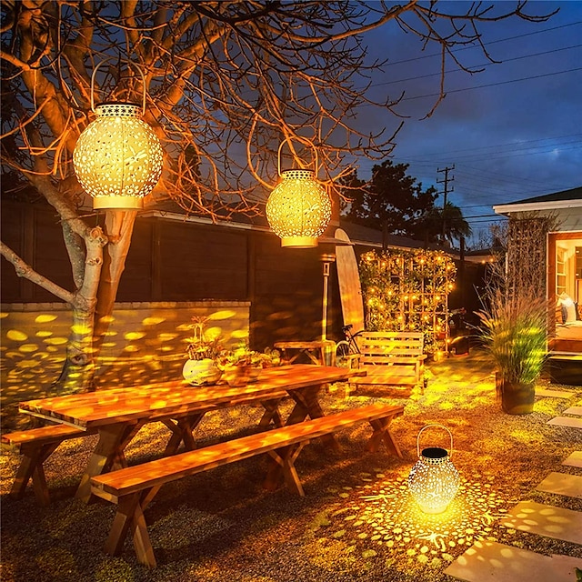  led solar lanterne for utvendig vintage metall solenergi lamper vanntette hengende hage dekorasjon solenergi lys til jul veranda