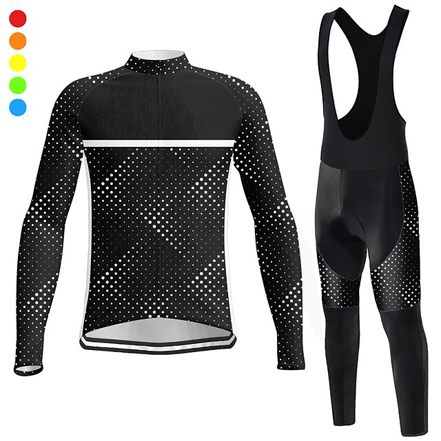 21Grams Men's Cycling Jersey with Bib Tights Long Sleeve Mountain Bike MTB Road Bike Cycling Winter Light Yellow Black Yellow Graphic Bike Quick Dry Moisture Wicking Spandex Sports Graphic Clothing