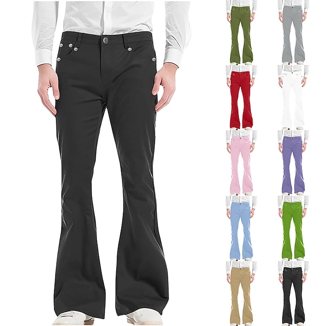  Men's Flared Pants Trousers Casual Pants Pocket Plain Comfort Breathable Outdoor Daily Going out Fashion Casual Black White