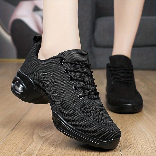 Women's Arch Support Dance Shoes Lace Up Air Cushion Mesh Sneakers with Soft Sole Comfort for