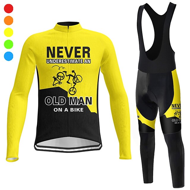  21Grams Men's Cycling Jersey with Bib Tights Long Sleeve Mountain Bike MTB Road Bike Cycling Winter Yellow Red Royal Blue Graphic Bike Quick Dry Moisture Wicking Spandex Sports Graphic Letter & Number