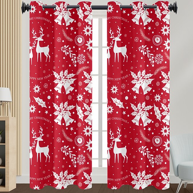 Red Christmas Curtains Panels for Bedroom,,Home Decor,Christmas Series