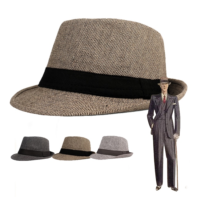  Retro / vintage Glada 20-talet 1920-talet Trilby hatt hatt Den store Gatsby Gangster Herr Alla Vanligt Nyår Fest Festival Tonåring Vuxna Hatt Alla årstider