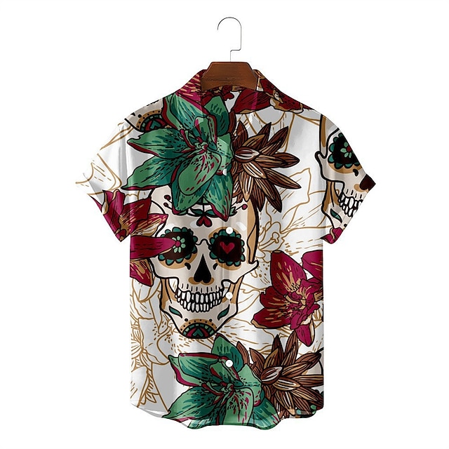  Halloween Skjelett / Kranium Hawaii-skjorter Aloha-skjorte 3D Graphic Til Herre Voksne Halloween Karneval Maskerade 3D-utskrift Fritid / hverdag