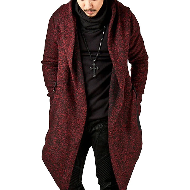 Men's Trench Coat Hooded Cloak Outdoor Daily Wear Fall & Winter 100% Cotton Outerwear Clothing Apparel Fashion Streetwear Plain Hooded 5