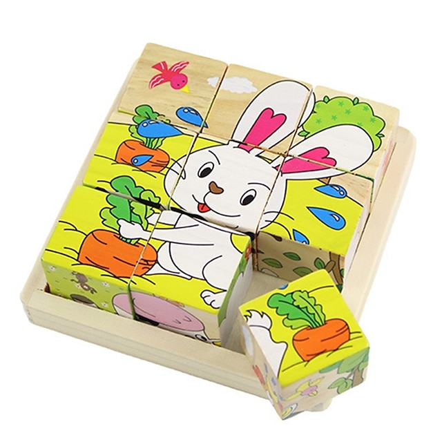  Puzzle 3d en bois pour enfants, cadeaux d'anniversaire, jouets de maternelle, bloc de construction 3d, peinture à six faces