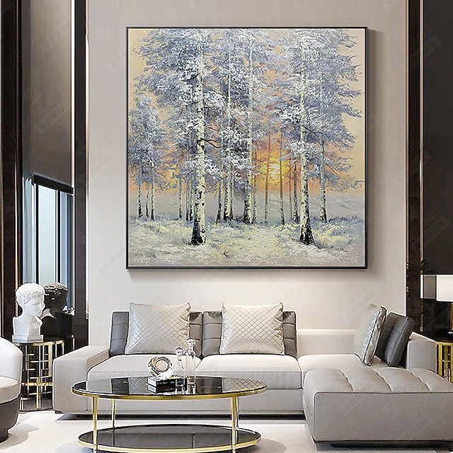 Large Handmade snow scene birch forest oil painting mural art Hand Painted Oil Painting Wall decorative painting landscape painting Home Decoration Decor Rolled Canvas 9