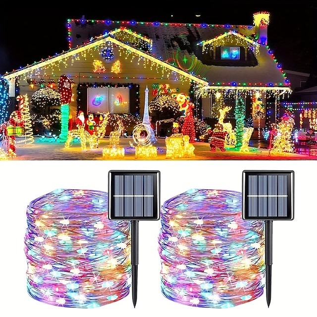  kültéri napelemes LED-es lámpák esküvői dekoráció 10m 33ft 100 led 8 világítási mód vízálló tündérlámpák kert karácsonyi esküvő születésnapi party ünnepi dekoráció