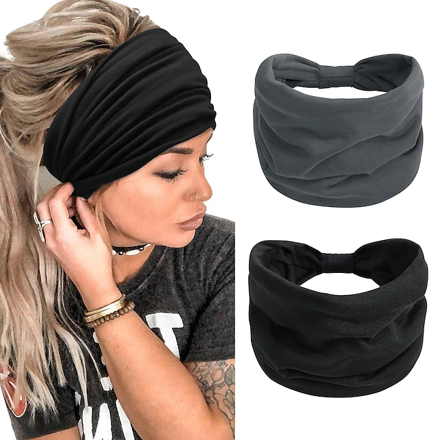 2pcs Headbands for Women Wide Head Bands Non Slip Boho Womens Hair Band Fashion Knotted Workout Yoga Leopard Turban Head Wraps 12