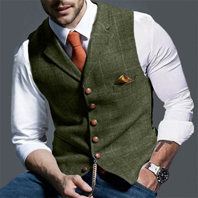  Per uomo Retrò vintage Gilè A spina di pesce Taglio sartoriale Dentellato Monopetto - più bottoni Blu Verde Cachi 2023