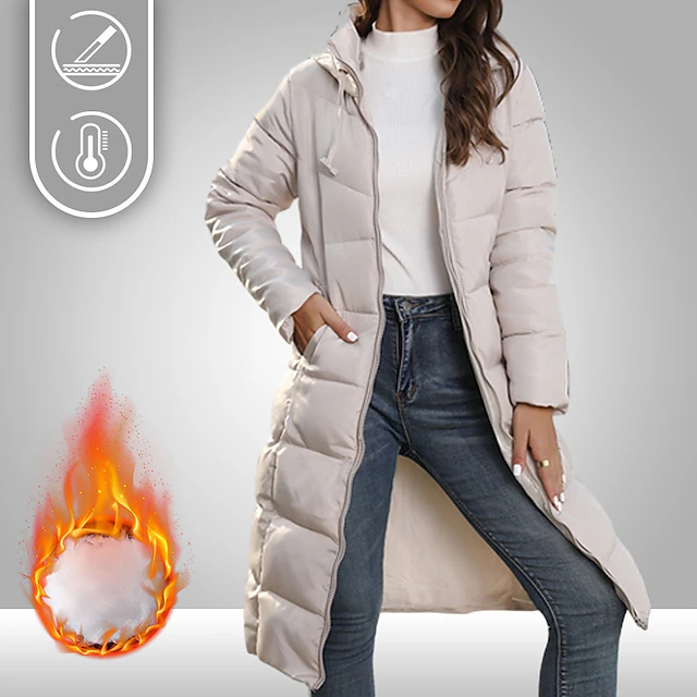 Women's Winter Jacket Puffer Jacket Thermal Warm Windproof Zipper Daily Traditional Outdoor Casual Solid Color Outdoor Night Daily Wear Casual Daily Collarless Loose Fit Long Sleeve Outerwear Black 11