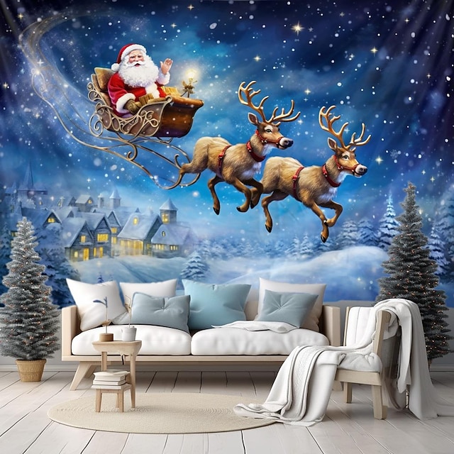  juledekorasjoner nisse slede hengende billedvev veggkunst jul stor billedvev veggmaleri dekor fotografi bakteppe teppe gardin hjem soverom stue dekorasjon