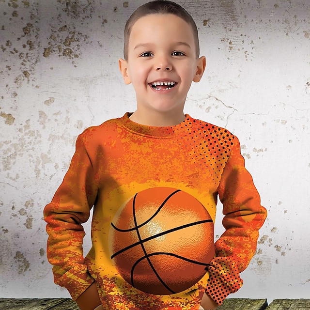  Jungen 3D Basketball Pullover Langarm 3D-Druck Herbst Winter Modisch Strassenmode Cool Polyester kinderkleidung 3-12 Jahre Outdoor Casual Täglich Regular Fit