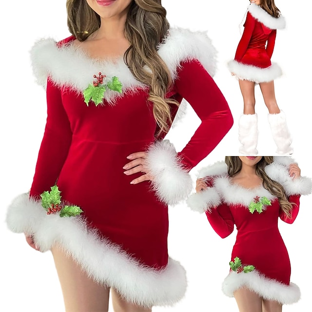  Mikulás Mrs.Claus Karácsonyi ruha Mikulás ruhák Női Jelmezes buli Cosplay jelmez Felnőttek Karácsony Álarcos mulatság Buli és este Ruha