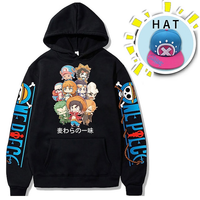  einteiliger Affe d. Luffy Kapuzenpullover, Anime, Anime-Fronttasche, Grafik-Hoodie für Herren, Damen, Unisex, Erwachsene, Heißprägung, 100 % Polyester, mit Hut