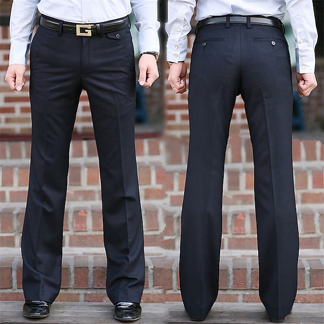  Hombre pantalones de traje Pantalones acampanados Timbre Pantalones Bolsillo Pierna recta Color sólido Comodidad Boda Oficina Negocio Ropa de calle Retro Negro Blanco Microelástico