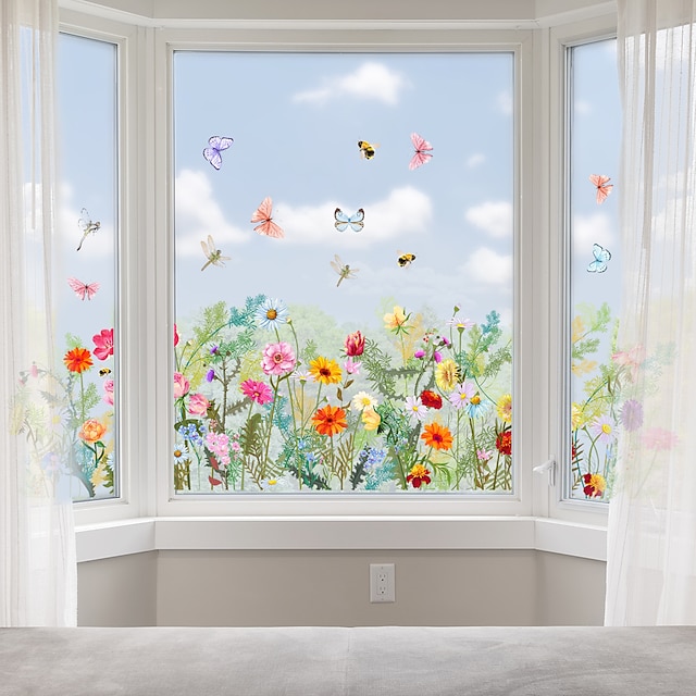  1PC Plants Floral Butterfly Window Stickers Living Room Bedroom Room Decorative Wall Stickers Self-adhesive Static Glass Stickers