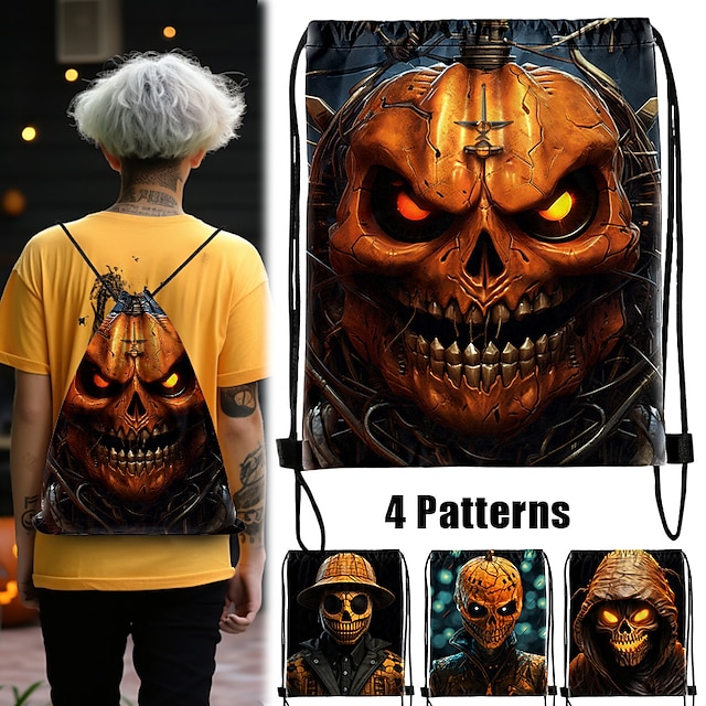  Men's Boys Backpack 3D Print Mini Backpack Drawstring Bag Outdoor Halloween Character Polyester Large Capacity Lightweight Durable Print Red