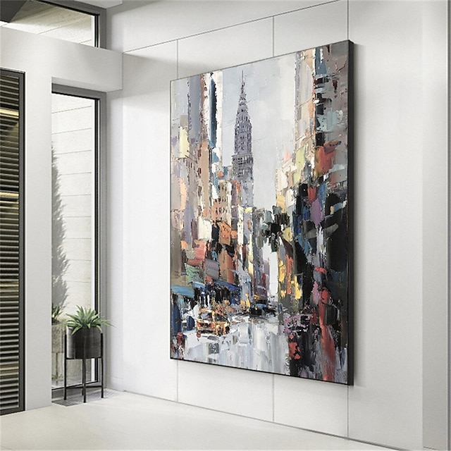 Handmade Hand Painted Modern city Oil Painting Wall art City Landscape