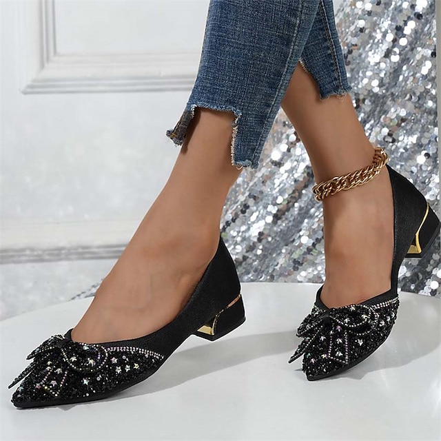  ballerine glitterate da donna con fiocco - eleganti scarpe basse con tacco impreziosite da strass per feste e occasioni formali