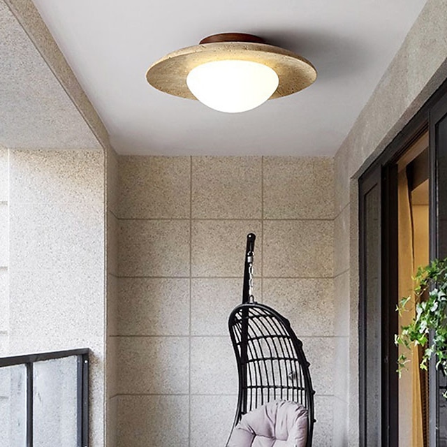  Lámpara de techo con forma de cuenco poco profundo, luz minimalista de montaje semiempotrado de vidrio de piedra con 1 bombilla para pasillo 110-240v