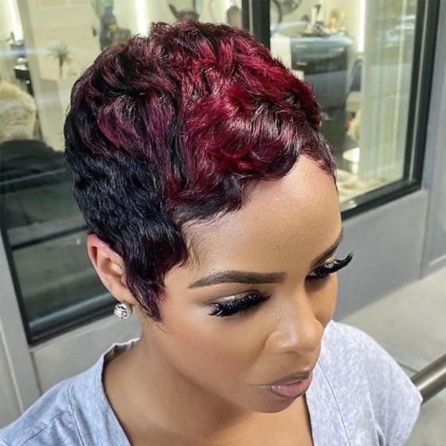  Pixie Wigs for Black Women Short Black Mixed Red Hair Wig Natural Pixie Cut Wig Short Hairstyles Wig for Black Women Synthetic Red Short Pixie Cut Wig for Old Lady Daily Use