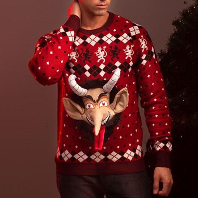 Ugly Christmas Sweater Men's Sweaters Knitted Pullover Jumper Knitwear New Years Eve Sweater Daily Wear Vacation Long Sleeve Crew Necks Red & White Green Fall & Winter3