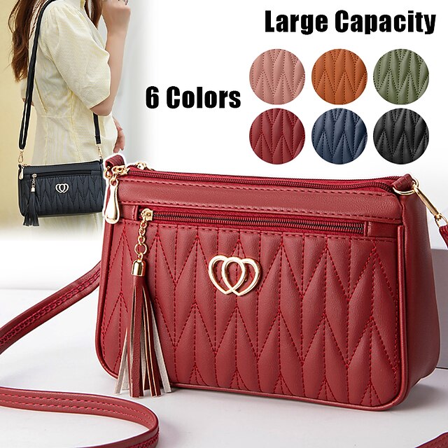 Women's Crossbody Bag Shoulder Bag Hobo Bag PU Leather Outdoor Daily Holiday Buttons Tassel Zipper Large Capacity Waterproof Lightweight Solid Color Quilted ArmyGreen Yellowish brown Maroon Red 17