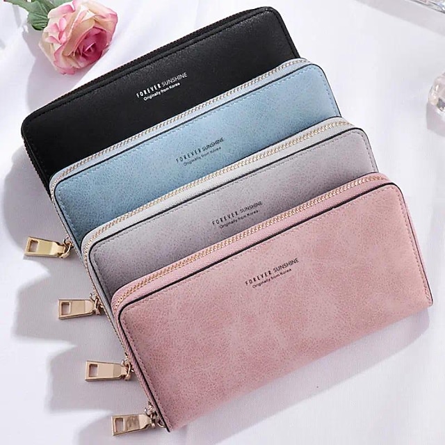  Women's Wallet Credit Card Holder Wallet PU Leather Shopping Daily Zipper Lightweight Durable Anti-Dust Solid Color Black Pink Blue
