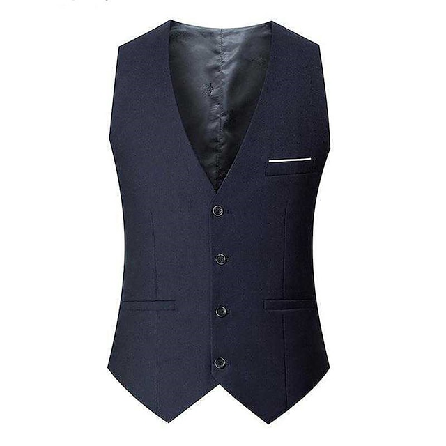  Herr Väst Företag Dagliga kläder Fest / afton Mode Grundläggande Vår & Höst Lappverk Polyester Bekväm Slät Enkelknäppt V-hals Normal Svart Rubinrött Marinblå Grå Väst