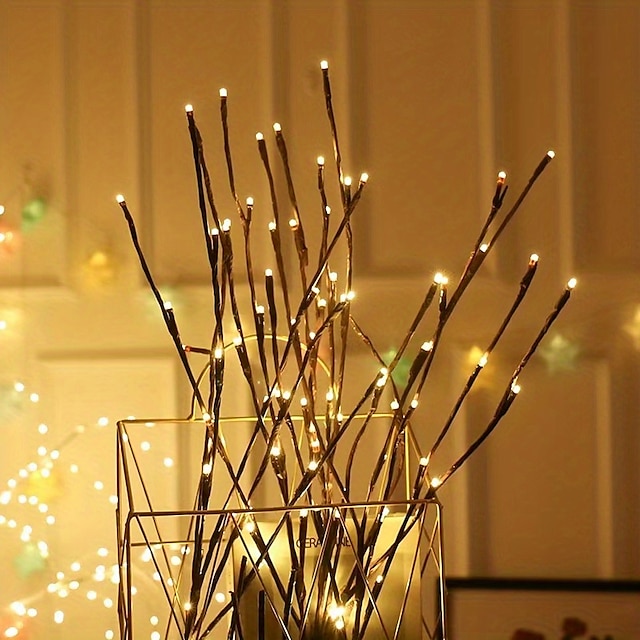 Warm White Led Branch Light, Battery Operated Lighted Branches Vase Filler Willow Twig Lighted