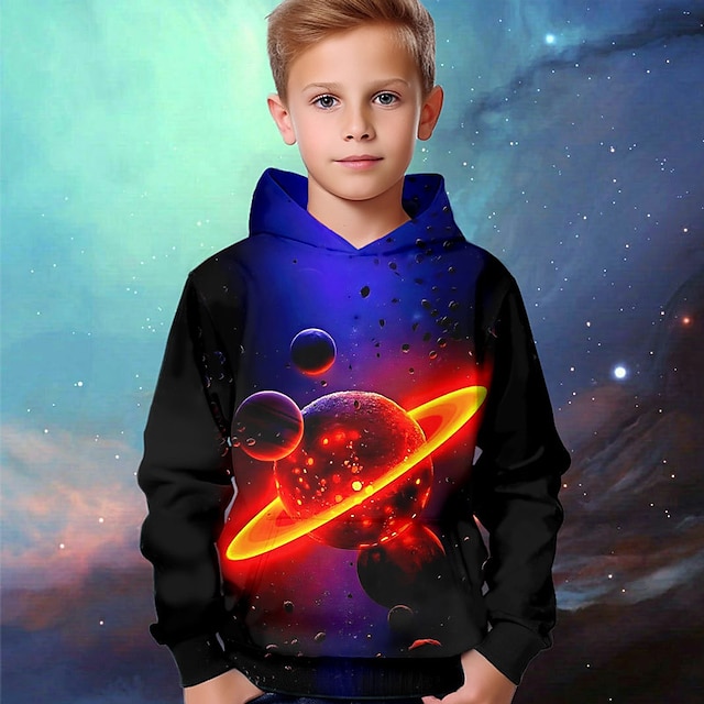  Boys 3D Galaxy Hoodie Pullover Long Sleeve 3D Print Fall Winter Fashion Streetwear Cool Polyester Kids 3-12 Years Outdoor Casual Daily Regular Fit