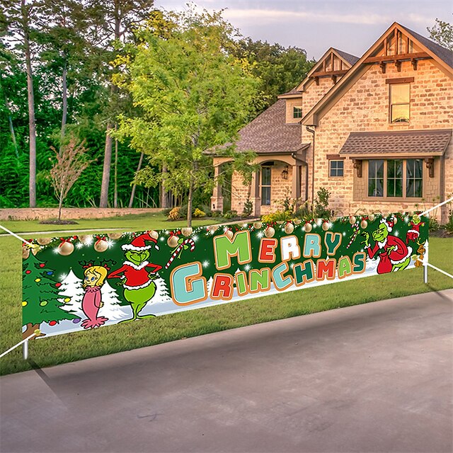  kerst banner groen bont monster greenwich deur gordijn achtergrond doek kerstdag decoratie vlag opknoping enorm teken vakantie feestartikelen home decor voor buiten binnen tuin tuin veranda