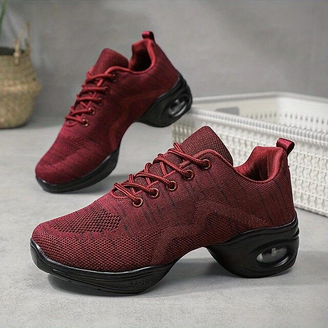 Women's Arch Support Dance Shoes Lace Up Air Cushion Mesh Sneakers with Soft Sole Comfort for