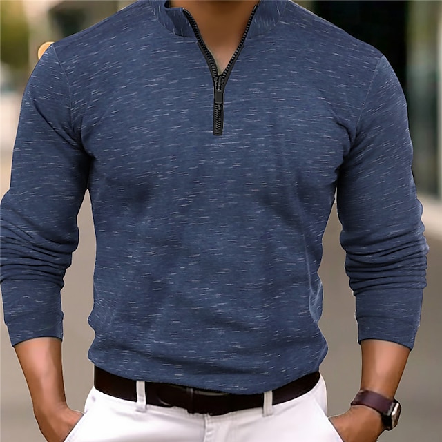  Herren Poloshirt Poloshirt mit Viertelreißverschluss Arbeit Freizeitskleidung Viertel Postleitzahl Langarm Modisch Komfortabel Glatt Reißverschluss Frühling & Herbst Regular Fit Wein Blau Orange Grün