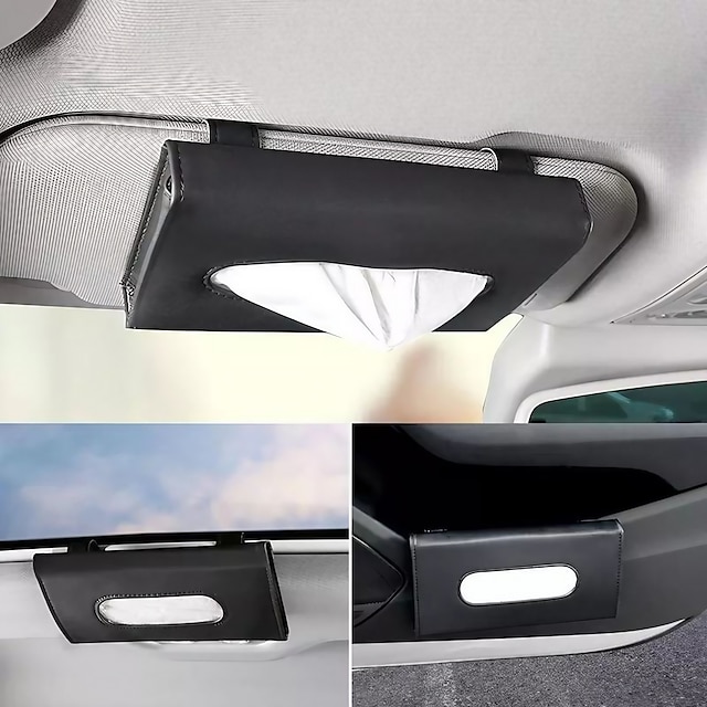  Car Visor Tissue Holder PU Leather Tissue Holder Car Tissue Box Sun Visor Napkin Holder Backseat Tissue Case Dispenser For Car