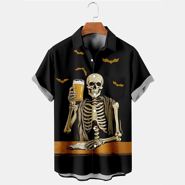  pánská medvědí košile letní havajská košile lebka pivo ztlumení černá modrá fialová oranžová halloween krátký rukáv potisk móda ležérní měkký