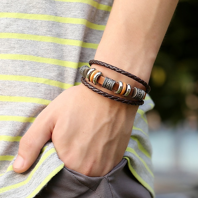  Ювелирные изделия, простой многослойный кожаный браслет ручной работы из бисера, модный популярный мужской браслет в Европе и США