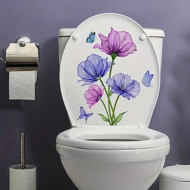  Toilettendeckel-Aufkleber mit lustigem Blumenmuster – selbstklebender Badezimmer-Dekoraufkleber für die kreative Dekoration von Toilettendeckeln aus Kunststoff