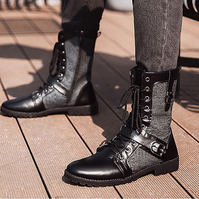  Men's Boots Combat Boots Motorcycle Boots Vintage Classic Casual Daily PU Height Increasing Comfortable Wear Resistance Booties / Ankle Boots Lace-up Black Fall Winter