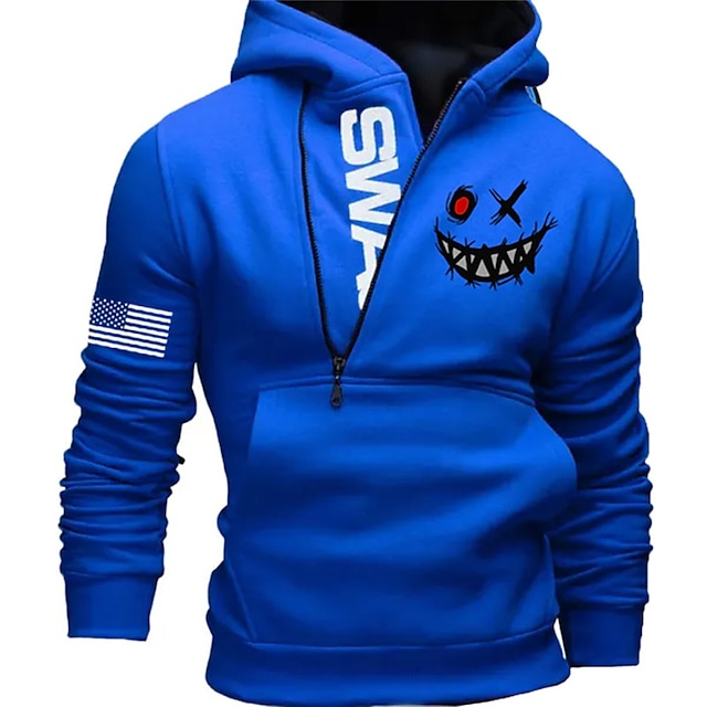  Swag Mens Graphic Hoodie Prints Face National Flag Fashion Daily Casual Zip Vacation Going Out Streetwear Black Red Blue Hooded Spring & Fall Swat Cotton