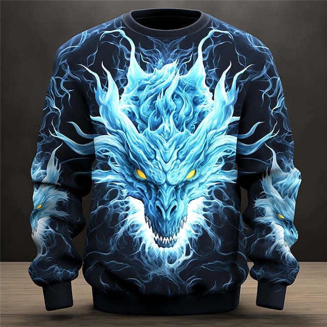  Dragon Graphic Prints Men's Cool 3D Print Sweatshirt Holiday Going out Streetwear Sweatshirts Blue Long Sleeve Crew Neck Print Spring &  Fall Designer Hoodie Sweatshirt