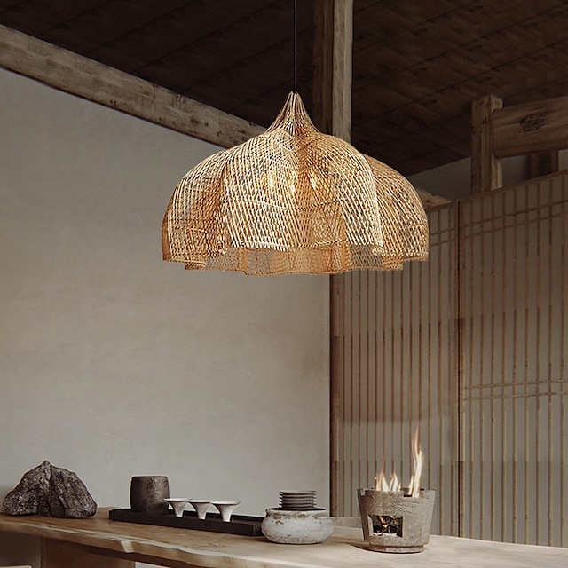  Lampadario in bambù 60cm e26/e27 lampadario illuminazione a soffitto è applicabile al soggiorno camera da letto ristorante bar caffetteria ristorante club 110-240v