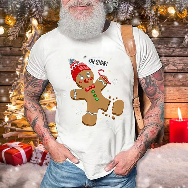  camiseta gráfica masculina de natal com boneco de gengibre, camiseta preta e branca vermelha, camiseta gráfica esportiva de algodão, manga curta, camiseta confortável, esportiva, ao ar livre, férias,
